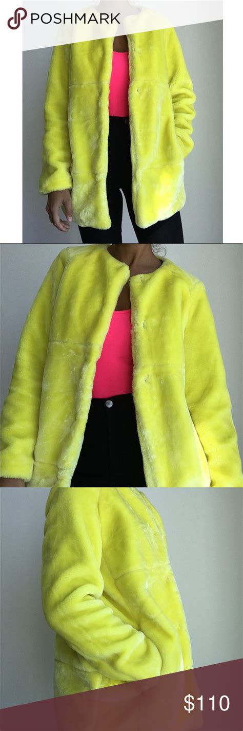 Zara Fake Fur Bright Yellow Coat Size S 